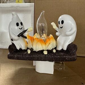 2- Ghost Campfire Plug-In Night Lights – Camping Scene – New in Box